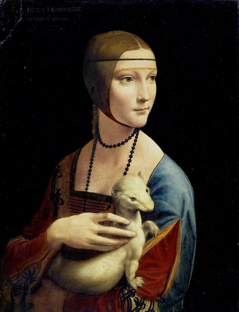 alt="La Dama con l’Ermellino di Leonardo da Vinci, ritratto rinascimentale di Cecilia Gallerani con un ermellino, dipinto a olio su tavola conservato al Museo Nazionale di Cracovia"